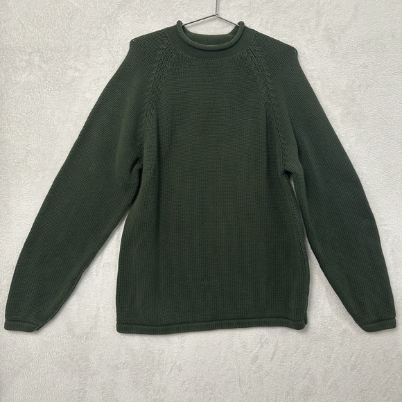 Vintage J Crew Roll Neck Sweater Men's SizeXLT Green Cotton Fisherman Preppy